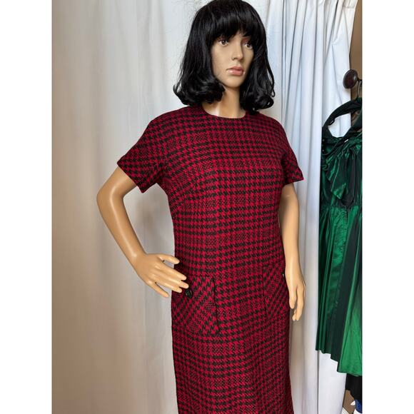 American Vintage 50’s Houndstooth Red Black short sleeve dress size small - Picture 14 of 17